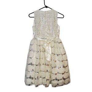 Special Editions Ivory Sequin & Lace Girls Dress Size 16 Sleeveless Satin Bow Ac